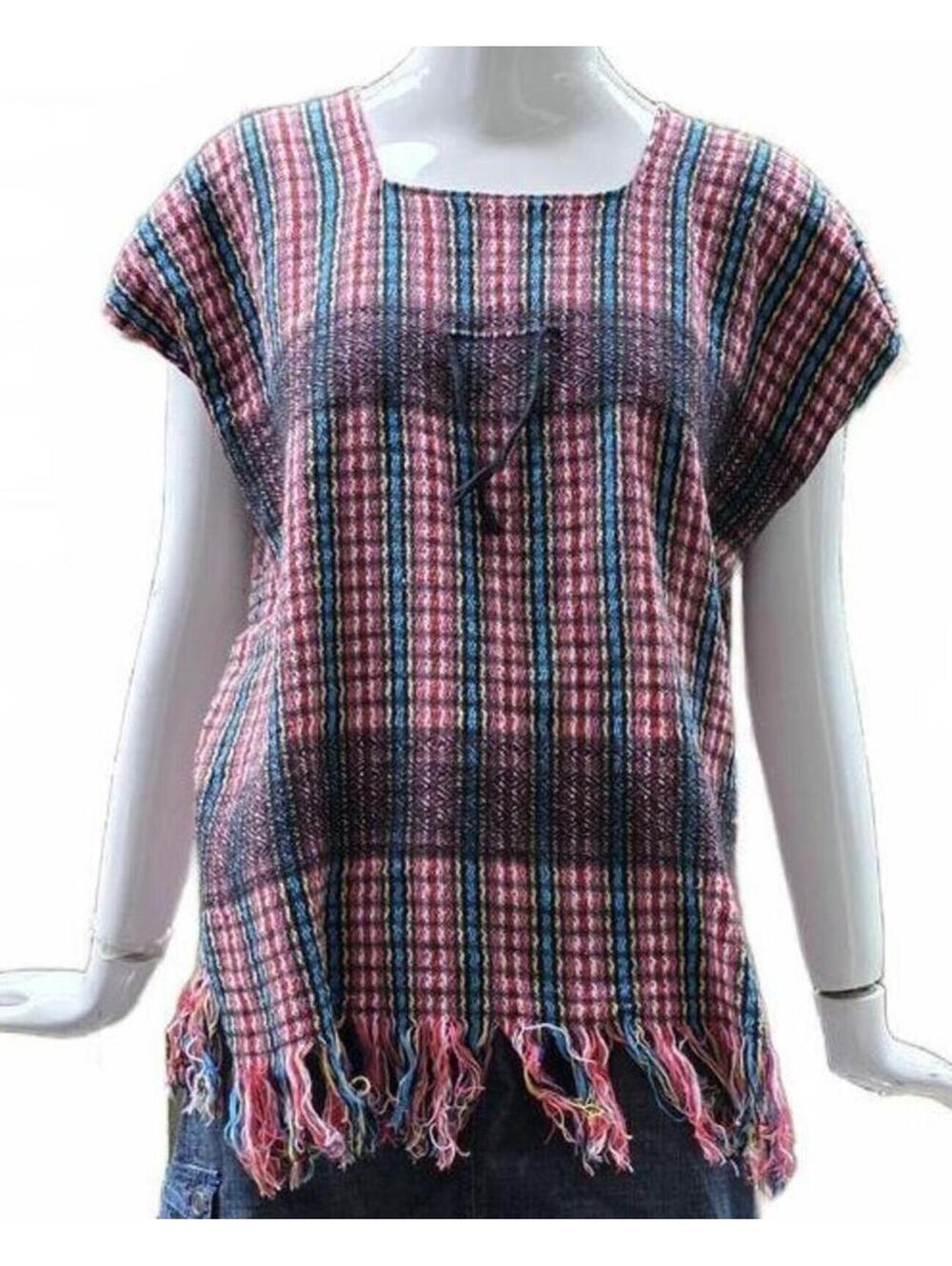 Artisanal Mexican Treadle Loom Blouse: Handwoven Cotton Huipil XL
